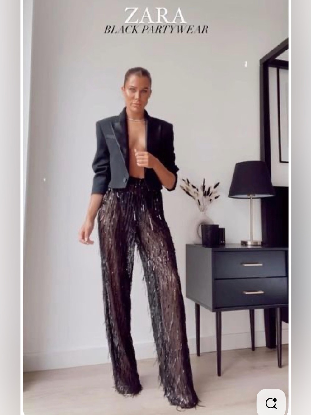 Zara Black Sequin Wide-Leg Party Pants XS